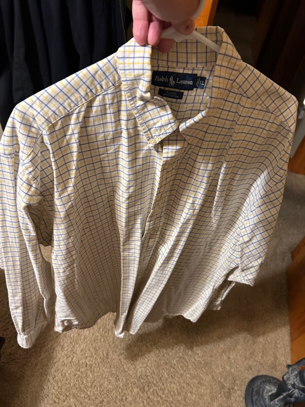 Ralph Lauren Men’s Yellow Shirt with Blue Windowpane Check